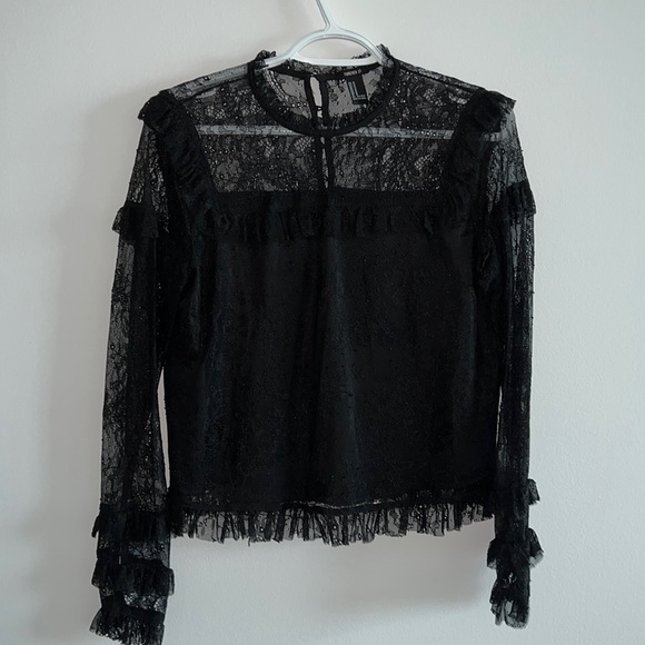 Forever 21 Black Lace Detail Long Sleeve Top - Picture 1 of 6